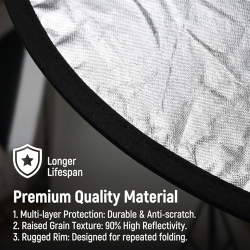 Round Folding Portable Photography Reflector, 2 in 1 Lighting Reflectors, Camera Photo Reflector Diffuser, Light Reflectors for Portrait Photography, Still Life Fill Light (18inch/45cm, Silver, White)
