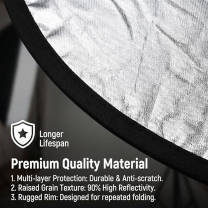 Round Folding Portable Photography Reflector, 2 in 1 Lighting Reflectors, Camera Photo Reflector Diffuser, Light Reflectors for Portrait Photography, Still Life Fill Light (18inch/45cm, Silver, White)
