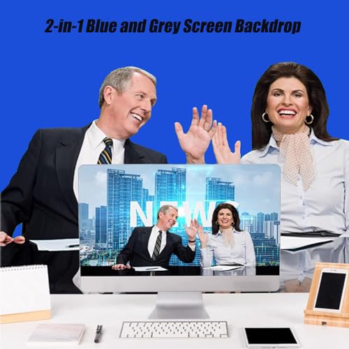 3.3x5ft/1x1.5m Chromakey Backdrop, 2-in-1 Blue Screen and Grey Screen, Collapsible Reversible Pop Up Background for Photography Studio, Live Streaming, Video Shooting (Blue/Gray) - color: Blue/Gray, size: 3.3x5ft