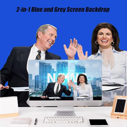 5x6.6ft/1.5×2m Chromakey Backdrop, 2-in-1 Blue Screen with Grey Screen, Collapsible Reversible Pop Up Background for Photography Studio, Live Streaming, Video Shooting (Blue/Gray) - color: Blue/Gray, size: 5x6.6ft