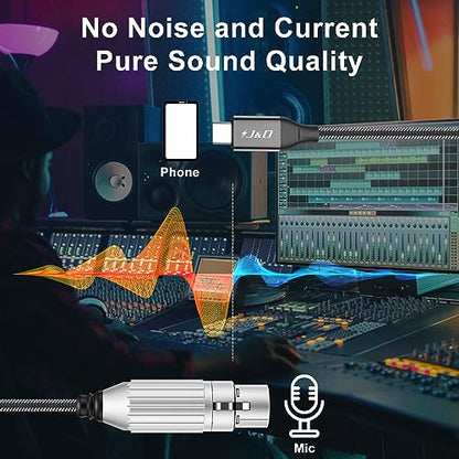 J&D USB C to XLR Microphone Audio Cable, Braided USB C to XLR Female Cable for Audio Recording, Dynamic Microphone, Compatible for iPhone 16/17 Series, MacBook, 3.3 Feet - size: 3.3 Feet