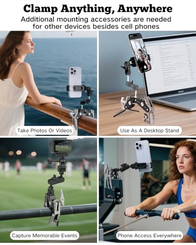 HEIPI Super Clamp Phone Camera Mount Holder 2-in-1 Clamp & Stand Design with 1/4"-20 & 3/8"-16 Screw Mount Adapter Holder Max Clamping 3.93 inch for Tripod Accessories, Phone, Action, DSLR Camera - style: Super Clamp Only
