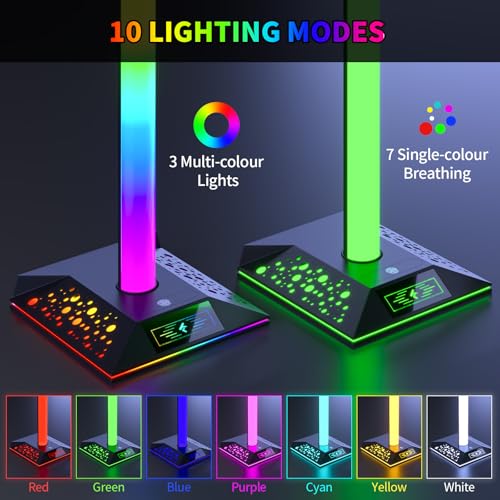 Gaming Headphone Stand PC Accessories - RGB Headset Stand with 2 USB Charger, Cool LED Headphone Holder PC Gaming Accessories for Boys Men Gamers, Computer Game Hardware for Desk - size: 1-tier