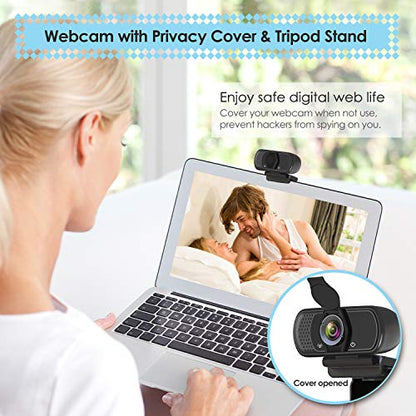 ToLuLu 1080P Webcam with Microphone, HD Webcam Web Camera with Tripod Stand, Widescreen USB Computer Camera, Streaming Mic Web cam for Online Calling/Conferencing,Facetime/YouTube Desktop Laptop PC - style: 1080P Webcam with Cover & Tripod