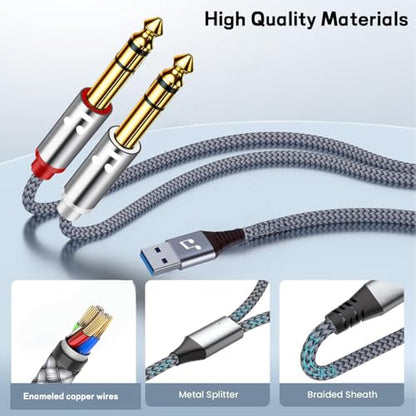 USB to 1/4 inch Audio Cable, USB to Dual TS Mono Cable, 6.35mm TS to USB-A Y-Splitter Audio Cable for Pc, Laptop Link to Amplifier, Mixing Console, Speaker - 6 Feet - size: 6Feet