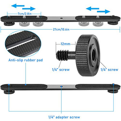 EXMAX® Flash Bracket Holder for 1/4" Screw Tripod Light Stand DSLR Camera Aluminum Alloy, 1/4" Screw Mount Dual Mount Extension Bar for DSLR Camera, Tripod, Light Stand, LED Video Light, Speedlight