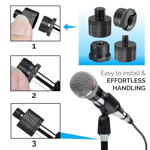 IXTECH Mic Stand Adapter Set - 8 Piece Metal Mic Stand Adapter Kit - 3/8 to 5/8 & 1/4 to 5/8 Female to Male Thread Adapter - Boom Arm Adapter (2) - color: Black