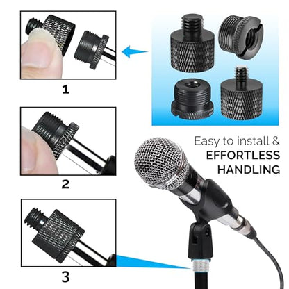 IXTECH Mic Stand Adapter Set - 8 Piece Metal Mic Stand Adapter Kit - 3/8 to 5/8 & 1/4 to 5/8 Female to Male Thread Adapter - Boom Arm Adapter (2) - color: Black