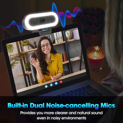 ToLuLu Streaming Webcam 2K 50FPS Web Cam, LED RGB Webcam with Microphone and Light, Autofocus Computer Camera with Cover and Tripod, Plug-Play USB Web cam for PC Desktop/MacBook Gaming Video Calling - style: 2K Autofocus RGB Ring Light webcam