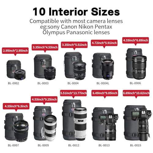 Camera Lens Case, Lens Pouch DSLR Camera Lens Bag Fits for Canon Nikon Pentax Sony Olympus Panasonic and Other Camera Lens - size: BL-0015