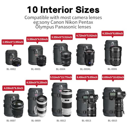 Camera Lens Case, Lens Pouch DSLR Camera Lens Bag Fits for Canon Nikon Pentax Sony Olympus Panasonic and Other Camera Lens - size: BL-0015