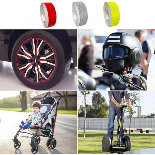 Reflective Tape, 3 Rolls, Red/White/Green, 1" x 10 ft Each | High-Vis Waterproof Self-Adhesive Safety Tape for Trailers, Vehicles, Clothing, Outdoor Night Visibility, 30 ft Total