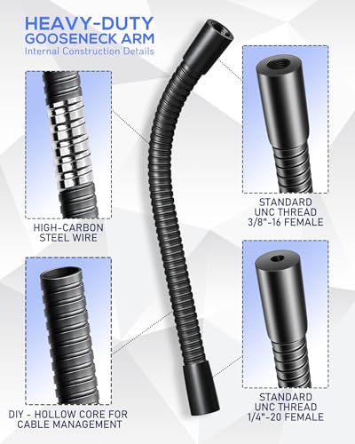 Heavy-Duty 19" Flexible Gooseneck Arm Extension Tube Bar Rod Kit Flex Mount with 1/4" & 3/8" Threads for Mobile Phones Cameras Mic Lighting and More Fits Most Stands Tripods Rigs Grips and Clamps - size: 19 Inch