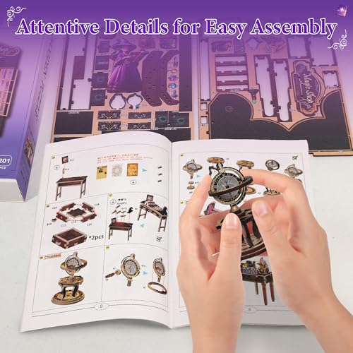 Book Nook Kit – DIY Miniature House Dollhouse for Adults & Teens, 3D Wooden Puzzle Tiny House Bookshelf Insert with LED Lights, Booknook Library Decor Gift for Family & Friends - style: Magic Shop