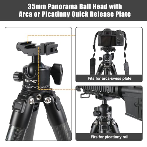 BZTAC Low Profile Shooting Camera Tripod 35mm Ball Head 2 in 1 Ball Head Compatible with Arca or Picatinny Quick Release Plate 3/8" Thread Mount 360 Panorama Rotation for Tripod Camera