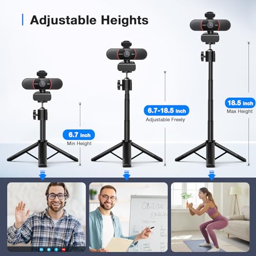 EMEET C960 4K Webcam with Tripod, 4K UHD Sony Sensor, 3 Adjustable Height Mini Tripod w/Privacy Cover, PDAF Auto Focus, Dual Noise-Cancelling Mics, Auto Light Correction, Perfect for Online Meetings - style: 4K Tripod