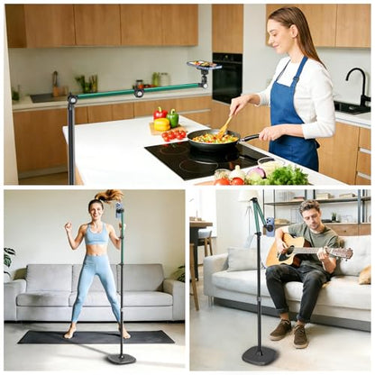 Magnetic Overhead Phone Mount, Cell Phone Stand for Video Recording, 360 Degrees Swivel Tilt Adjustable Floor Camera Filming Tripod. Content Creator Phone Holder, for iPhone/Android (L11-CX)
