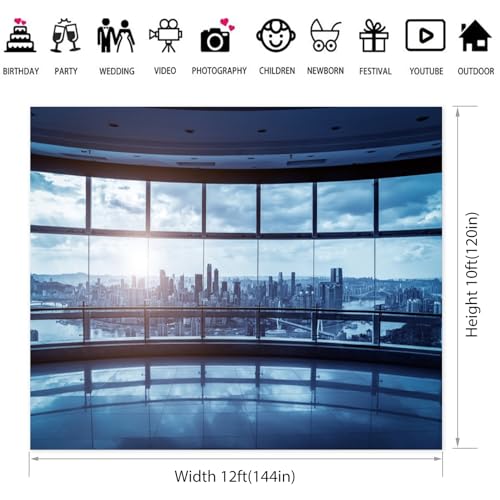 12x10ft Business Office Window Backdrop Modern City View Office Video Conference Photography Background Home Office Indoor Decor Banner Adult Man Woman Artistic Portrait Photo Studio Prop - size: 12x10ft