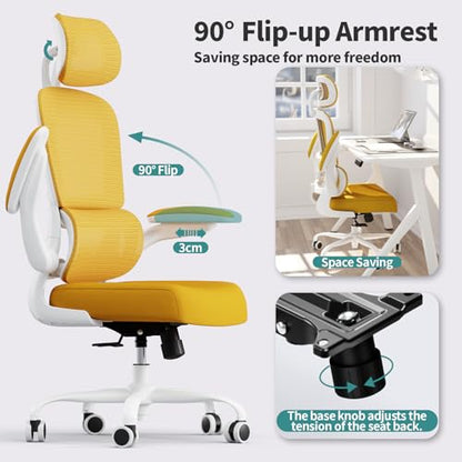 TRALT Office Chair Ergonomic Desk Chair, 330 LBS Home Mesh Office Desk Chairs with Wheels, Comfortable Gaming Chairs (1, Yellow) - color: Yellow