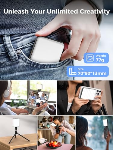 Smiling Shark Photo Light, Portable Camera Light with Clip 2000mAh Rechargeable CRI 80+ 3 Colors and 10 Brightness Magnetic LED Selfie Light for Live Laptop Phone Video