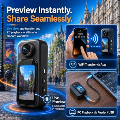 1080P Action Camera, Body Cam, POV Recorder, 128GB, Charging Case | Up to 6H with charging case; waterproof case, magnetic pendant and back clip for travel,bike POV,vlogs and outdoor recording - size: H91128G