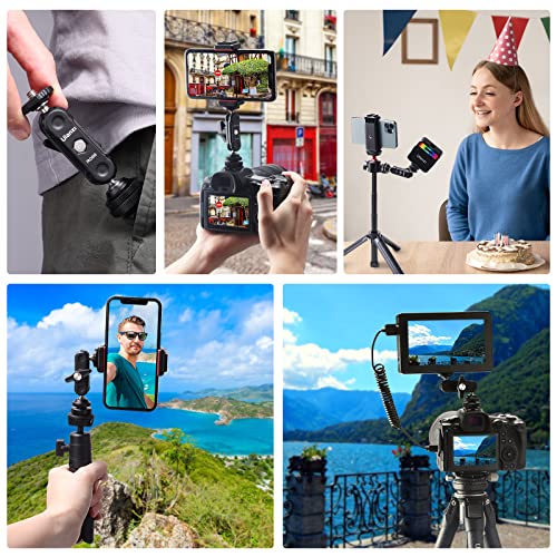 R098 Cold Shoe Monitor Mount, 1/4" Rotatable Dual Ballhead Hot Shoe Mount Microphone Fill Light Camera Monitor Swivel Bracket Compatible with DJI OSMO 360/Pocket 3/Insta 360 x 5/Sony/Canon/Nikon /Fuji