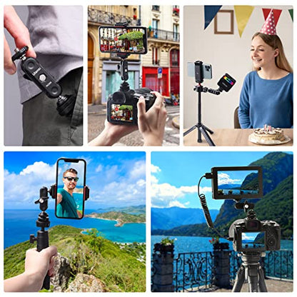 R098 Cold Shoe Monitor Mount, 1/4" Rotatable Dual Ballhead Hot Shoe Mount Microphone Fill Light Camera Monitor Swivel Bracket Compatible with DJI OSMO 360/Pocket 3/Insta 360 x 5/Sony/Canon/Nikon /Fuji