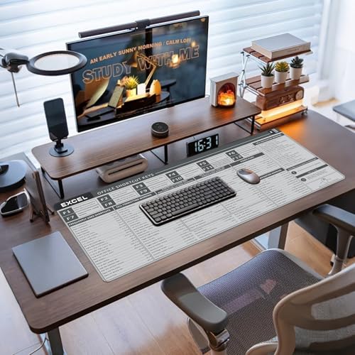 Baziabbo Office Desk Mat, Excel Cheat Sheet Keyboard Mat, Excel Shortcut Desk Pads,Non-Slip Excel Mousepad with Stitched Edges for Computer (Sheet Grey) - color: Sheet Grey