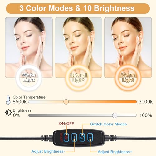 Yoobao 12" Ring Light with Stand, 81" Tripod with Overhead Foldable Arm, Phone Mount & Casters, 3 Light Modes & 10 Brightness, LED Selfie Light for Live Streaming YouTube TikTok Photography
