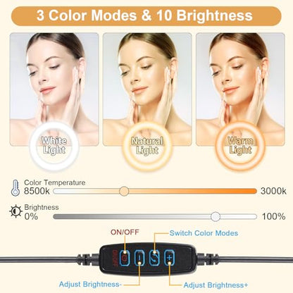 Yoobao 12" Ring Light with Stand, 81" Tripod with Overhead Foldable Arm, Phone Mount & Casters, 3 Light Modes & 10 Brightness, LED Selfie Light for Live Streaming YouTube TikTok Photography