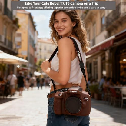 Case for Canon EOS Rebel T7 Rebel T6 Camera, Soft Silicone Rubber Protective Camera Case Cover Accessories, Lightweight, Anti-Scratch with Button Marking for EOS Rebel T7 T6 (Brown) - color: Brown