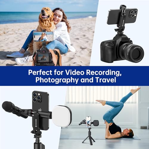 SYNCWIRE Tripod Phone Mount, Universal Smartphone Mount Adapter with 2 Cold Shoe and 1/4" Screw, 360° Rotates and 180° Tilts Adjustable Cell Phone Clamp Holder for Enhancing Mobile Photography Setup - color: Black