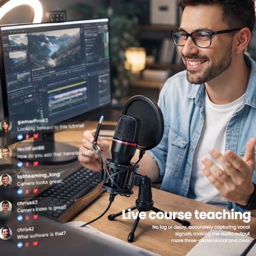 3.5mm Jack Wire Condenser Microphones Ideal for Streaming, Podcasting, Vocal Recording - Compatible with Laptop Desktop, Computer, Podcasting Equipment