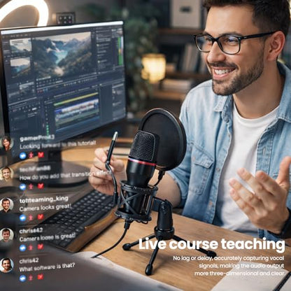 3.5mm Jack Wire Condenser Microphones Ideal for Streaming, Podcasting, Vocal Recording - Compatible with Laptop Desktop, Computer, Podcasting Equipment