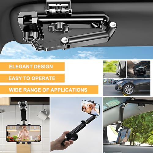 Rotatable and Retractable Car Phone Holder - 1080 Multifunction Sun Visor Universal 360 Rotating Cell Phone Holder Mobile Mount for Vehicle Rear View Mirror