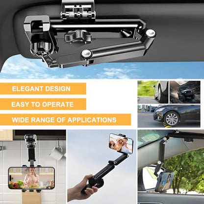 Rotatable and Retractable Car Phone Holder - 1080 Multifunction Sun Visor Universal 360 Rotating Cell Phone Holder Mobile Mount for Vehicle Rear View Mirror