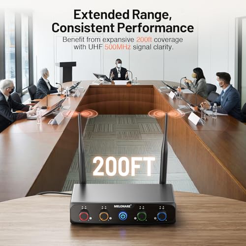MELONARE 4-Channel Wireless Conference Microphone System, UHF Compact Cordless Mic Set w/ 4x10 Frequencies, 200ft Range, 4 Gooseneck Mics for Lecture, Church, Conference, Public Speaking (MWM-41-4G) - size: 4 Gooseneck Mics