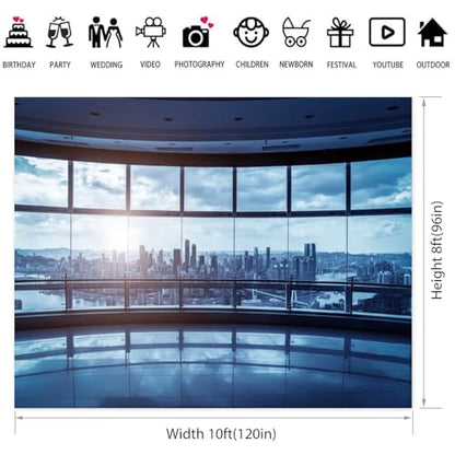 10x8ft Business Office Window Backdrop Modern City View Office Video Conference Photography Background Home Office Indoor Decor Banner Adult Man Woman Artistic Portrait Photo Studio Prop - size: 10x8ft