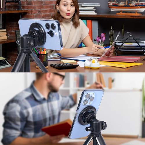 Magnetic Phone Tripod Mount Adapter for Magsafe, with 1/4” Screw and Magnetic Ring Compatible with iPhone 17/16/15/14/13...Samsung, Almost All Cellphones Live, Broadcast Tripod..