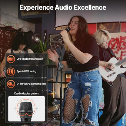 MELONARE 4-Channel Wireless Microphone System, UHF Compact Cordless Mic Set w/ 4x10 Frequencies, 200ft Range, Dynamic Handheld Microphone for Singing, Karaoke, Church, DJ, Wedding (MWM-41-4H) - size: 4 Handheld Mics