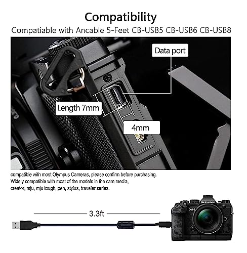 150cm Black 12Pin USB Data Transfer and Charging Cable for Olympus Tough TG 630 830 860 870 TG-2, SZ-10 SZ-11 SZ-14 C-170 C-180 C-480 C-500, Stylus 5010 Pen-E Series