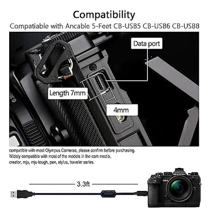 150cm Black 12Pin USB Data Transfer and Charging Cable for Olympus Tough TG 630 830 860 870 TG-2, SZ-10 SZ-11 SZ-14 C-170 C-180 C-480 C-500, Stylus 5010 Pen-E Series