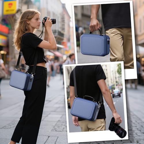 ProCase Hard Shell Camera Case for Canon Rebel T7/EOS R100/R50/DSLR/SLR/Nikon/Sony/Mirrorless Cameras, Soft Padded Digital Camera Travel Bag with 1 Shoulder Strap and 3 Adjustable Dividers -Navy - color: Navy