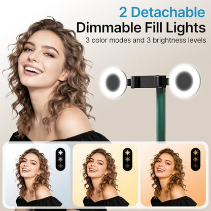 Overhead Phone Mount with Light, Cell Phone Stand for Video Recording, 360 Degrees Swivel Tilt Adjustable Floor Camera Filming Tripod. Content Creator Phone Holder, for iPhone/Android (L11)