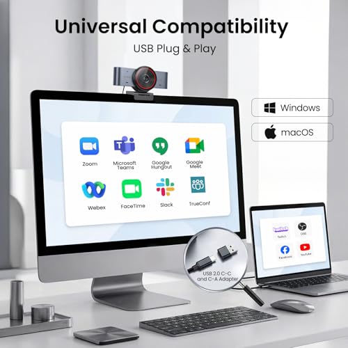 EMEET C960 Ultra 4K Webcam for Mac & PC, 1/1.5" Large Sensor, Metal Body, 0.2s Autofocus, DRC, Whiteboard Mode, Built-in Privacy Cover, 2 Mics, USB Webcam 4K for Meetings, Streaming & Content Creation - style: 4K Ultra