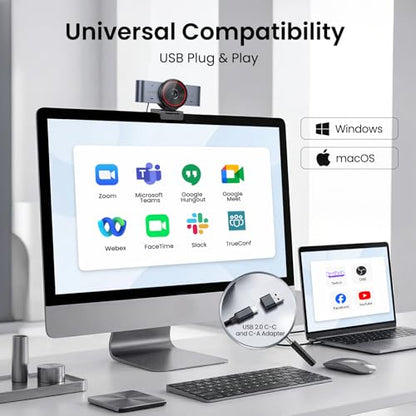 EMEET C960 Ultra 4K Webcam for Mac & PC, 1/1.5" Large Sensor, Metal Body, 0.2s Autofocus, DRC, Whiteboard Mode, Built-in Privacy Cover, 2 Mics, USB Webcam 4K for Meetings, Streaming & Content Creation - style: 4K Ultra