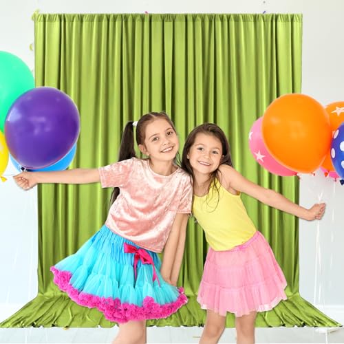 10ft x 10ft Olive Green Backdrop Curtains for Parties, Fabric Satin Background Curtain with Rod Pockets for Weddings, Birthday, Baby Shower, Photography, Graduation Party Backdrop Drapes, 2 Panels - color: Olive Green