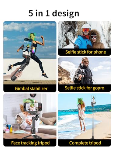 AOCHUAN Gimbal Stabilizer for Smartphone, 4 in 1 Phone Gimbal w/360° Rotation for iPhone/Andriod Sefie Stick Tripod w/Auto Face Tracking and Wireless Remote for TIK Tok YouTube Vlogging-M1 Pro Black - color: Black
