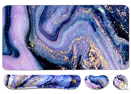 Keyboard Mouse Pad Set, Extended Mouse Pad+Keyboard Wrist Rest Support, Memory Foam Ergonomic Easy Typing, 3Pcs (35.4×15.7 in) Desk Pad Set for Home Office Study Game-Purple Marble - color: Purple Marble