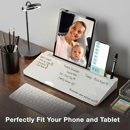 Black Glass Desktop Whiteboard – Modern Dry Erase Board with Storage Drawer for Desk Notes & Organization - color: Black Black